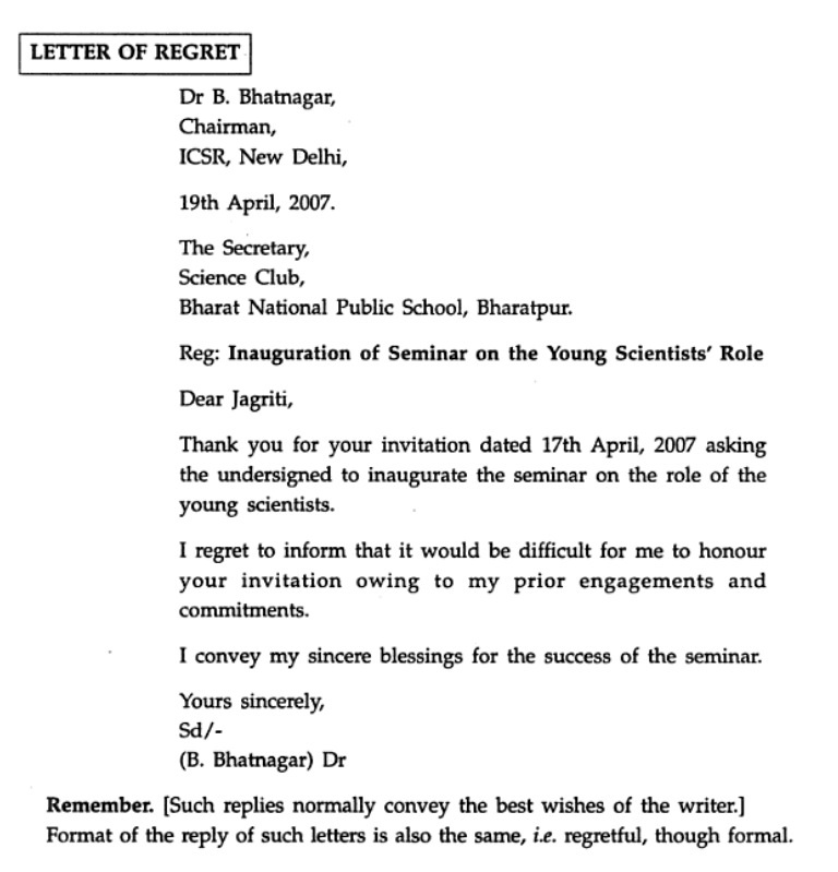 regret letter sample for invitation