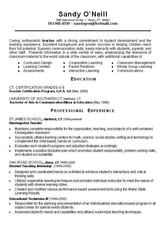 sample resume for teachers with experience