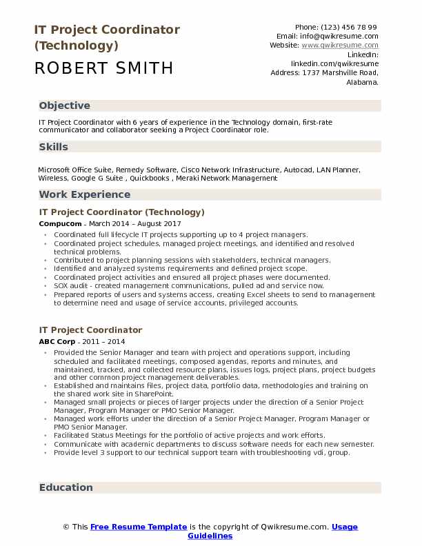 project coordinator resume sample pdf