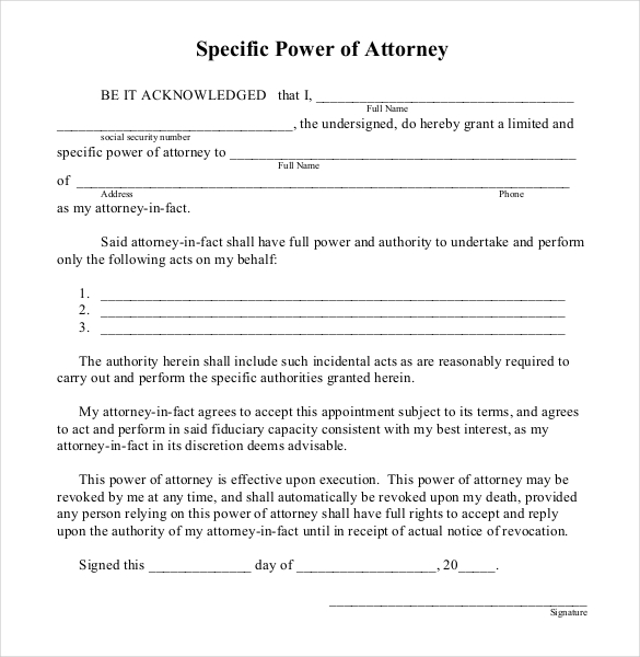 simple power of attorney sample nz