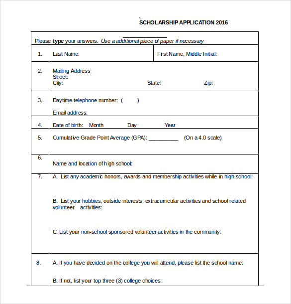 need based scholarship application template