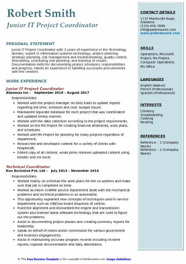 project coordinator resume sample pdf