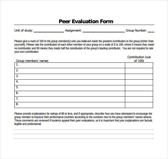 peer evaluation sample
