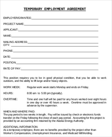 temporary employment contract sample